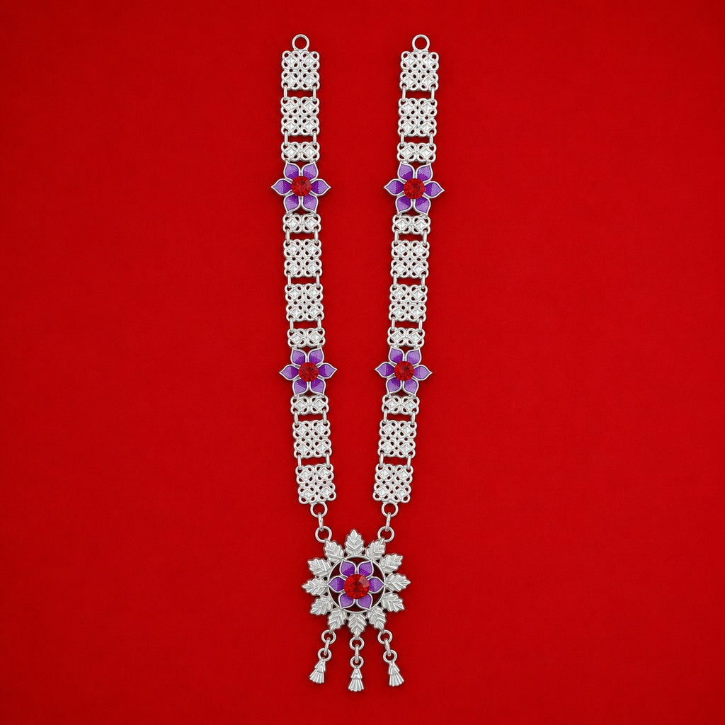Silver floral Haar / Neckless For Lord Ganesh With Red Stone