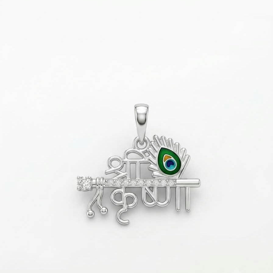 Shree Krishna Basuri Morpankh Pendant with Stone -925 Silver