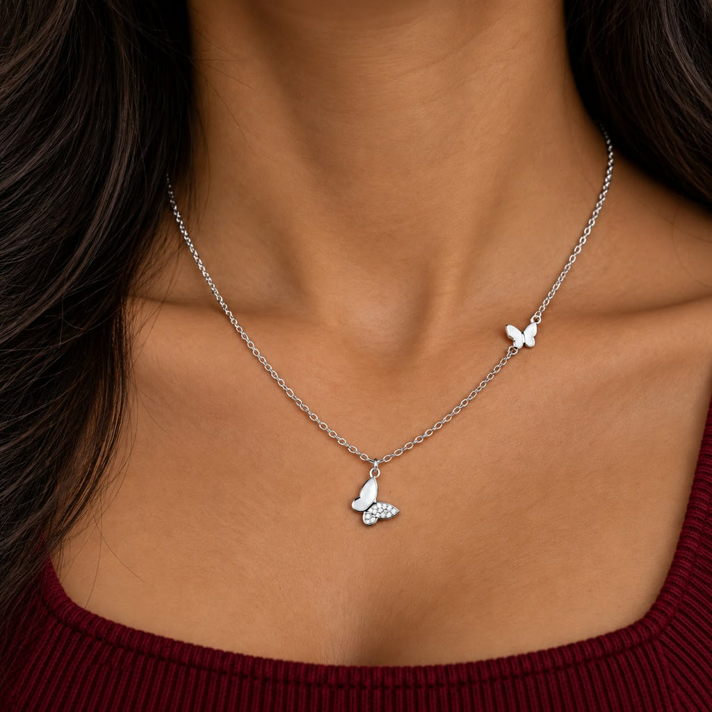 Cz Premium Butterfly  Neckless For Women - 925 Silver