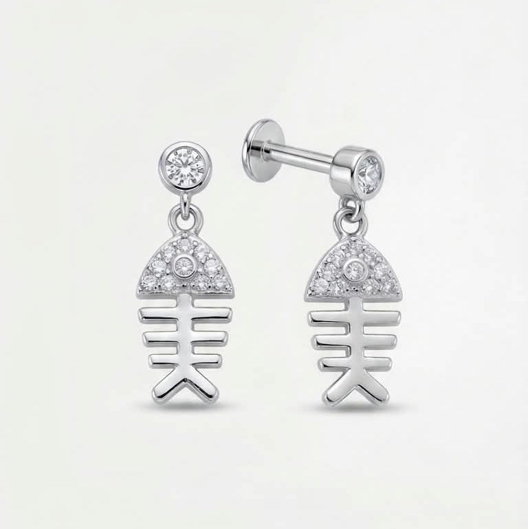 Cz Premium Silver Fish Drop Stud Pair for Women  -  925 Silver