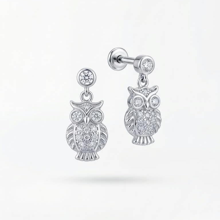Cz  Premium Silver Owl Stud Pair For Women  -  925 Silver