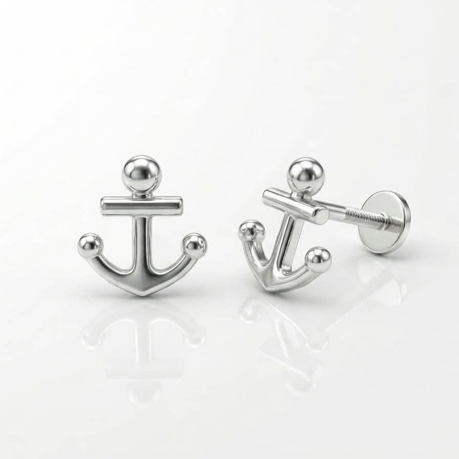 Silver Anchor Stud Pair  - 925 Silver