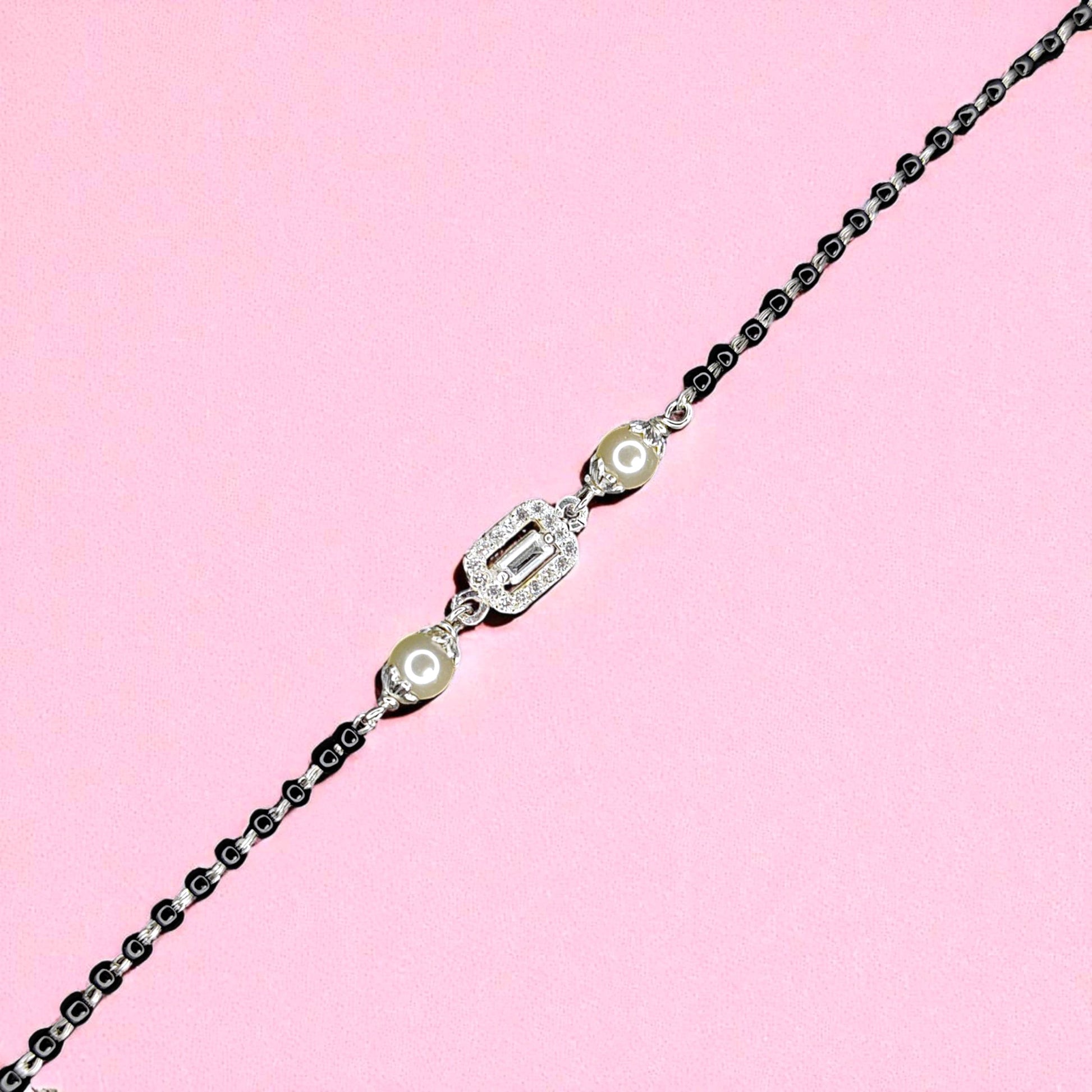 Rectangle Pearl Beaded Adjustable Hand Mangalsutra - 925 Silver