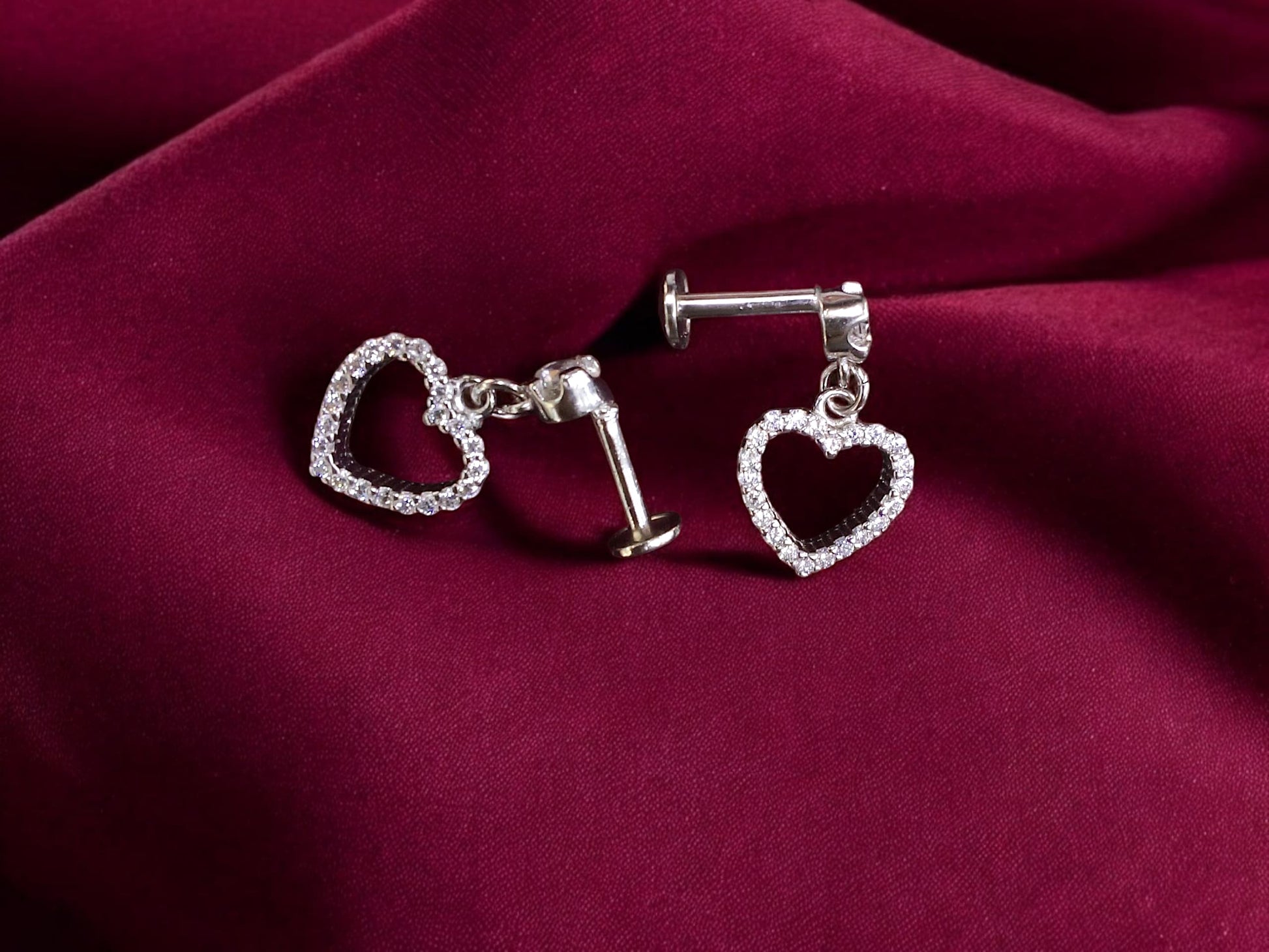 Heart Drop Earrings - 925 silver