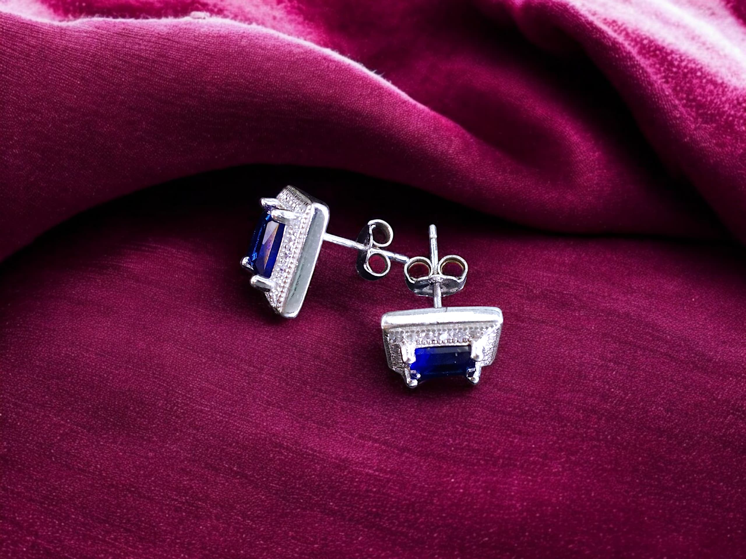 Blue Sapphire Crystal Earrings - 925 silver