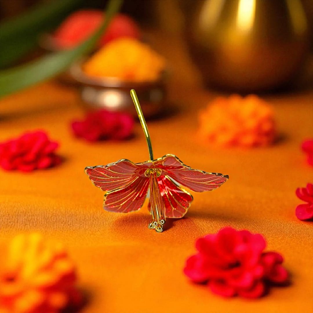 Silver Red Golden Jaswand Flower Medium – Swarajya Silvers