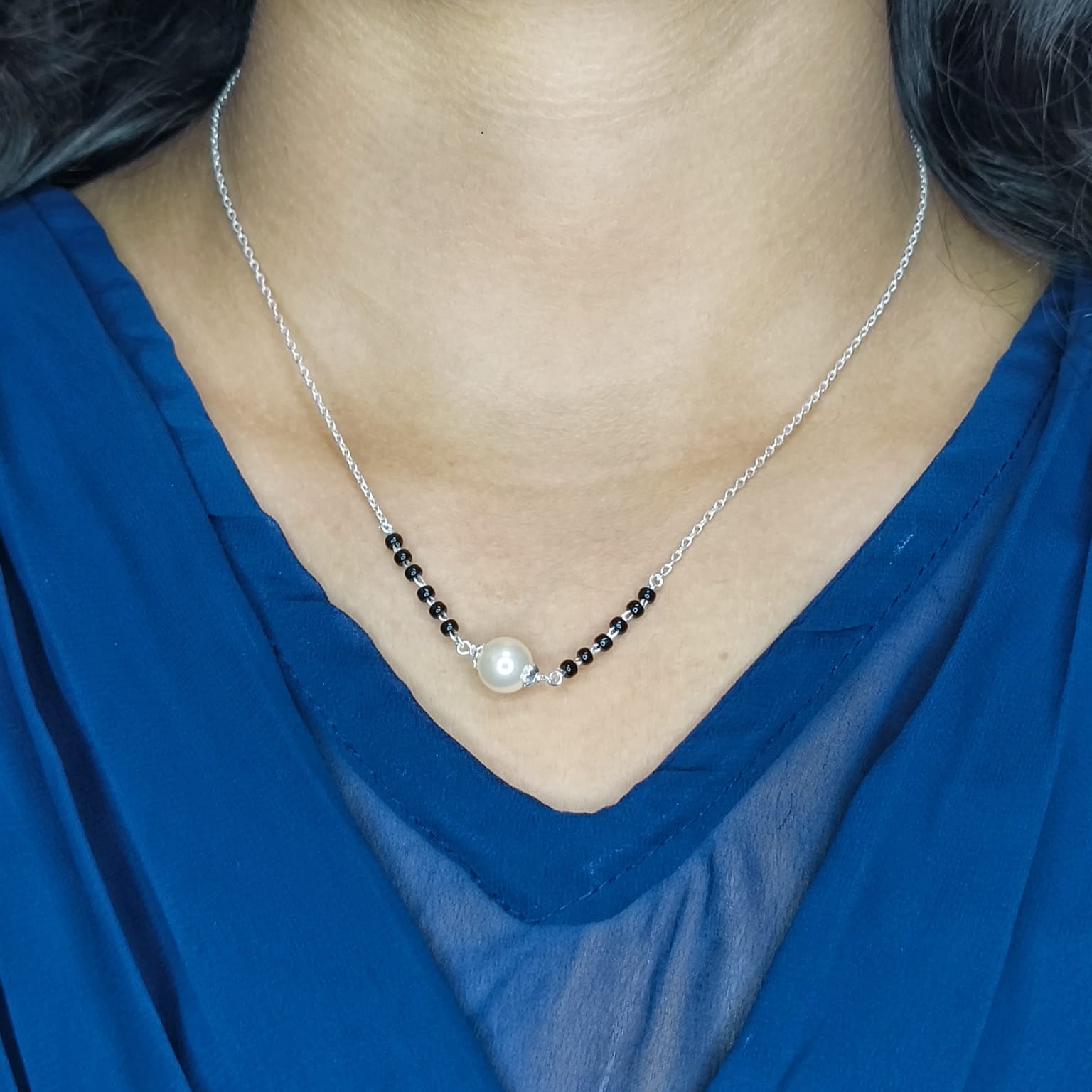Single Pearl Silver Mangalsutra
