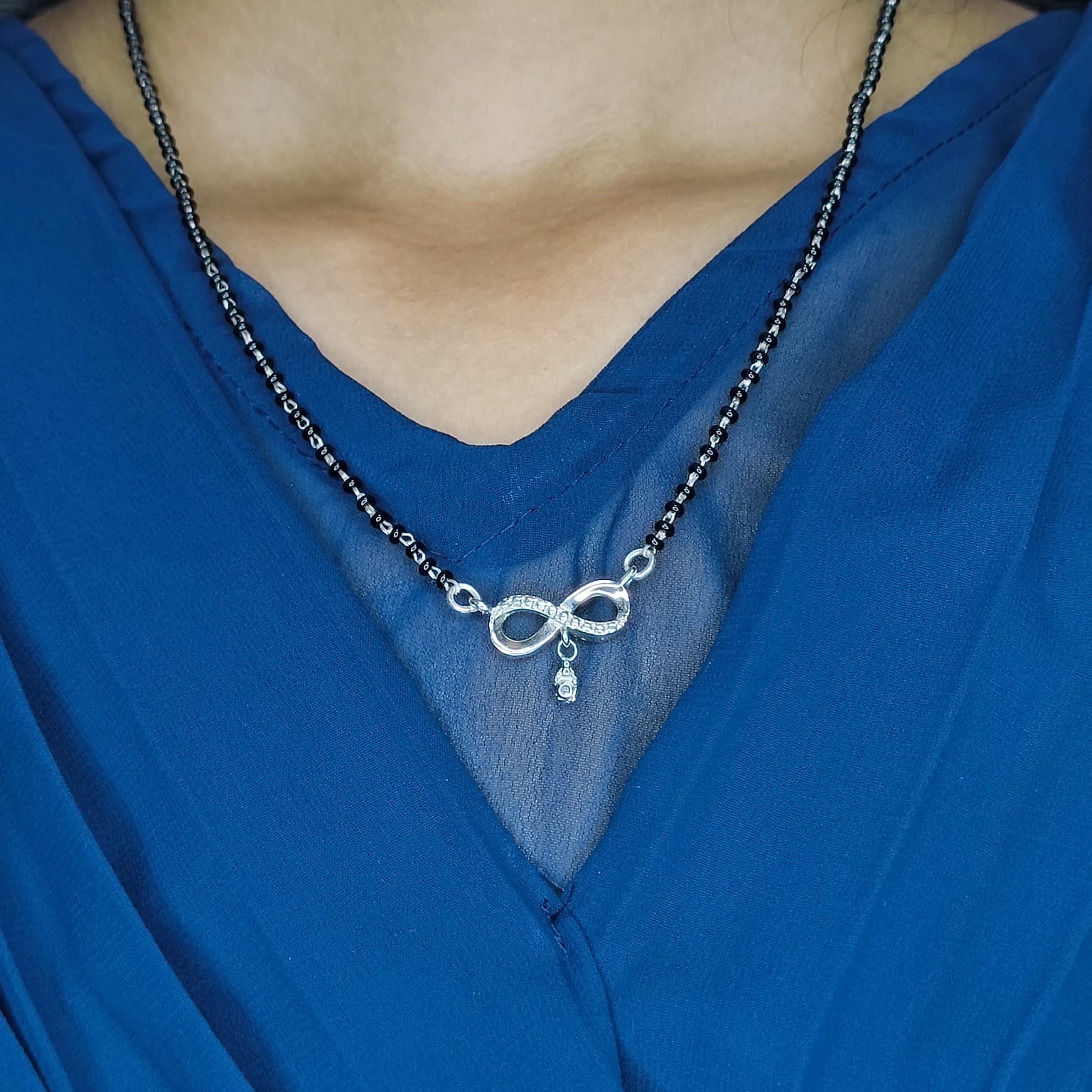 Infinity Drop Stone Silver Mangalsutra