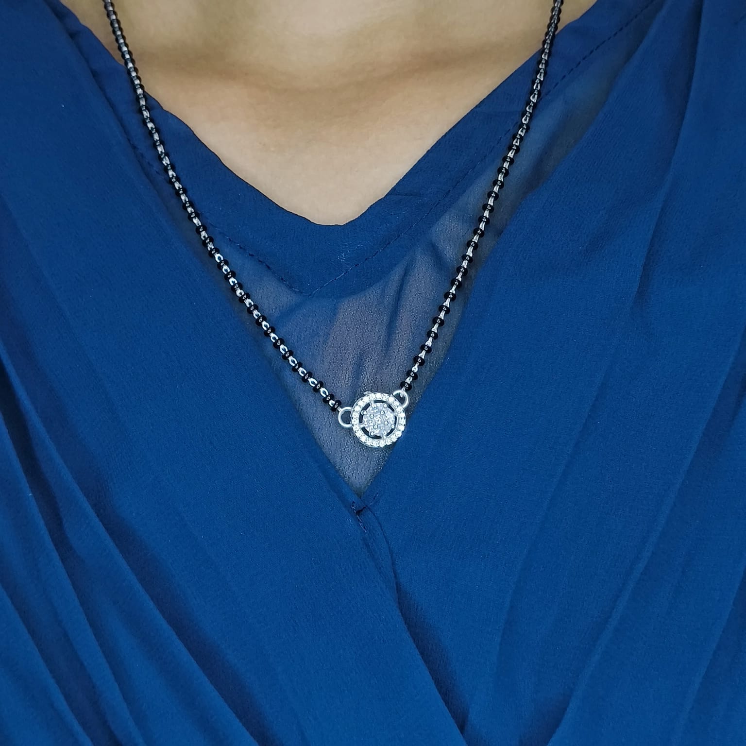 Round Studded Silver Mangalsutra