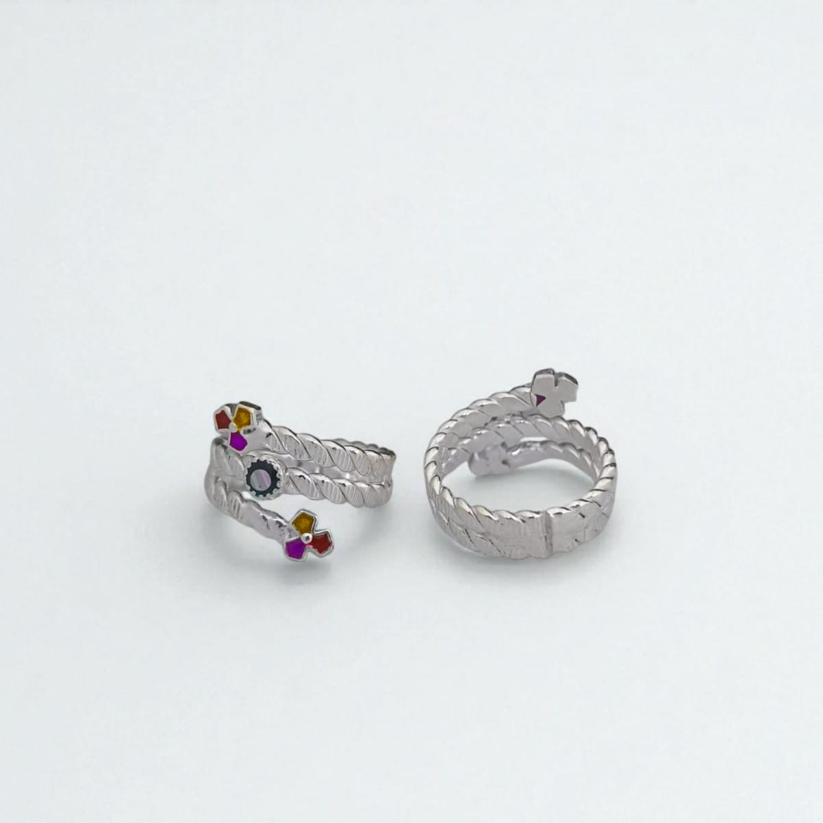 Fancy Enamal Toe Ring of pair-925 Silver