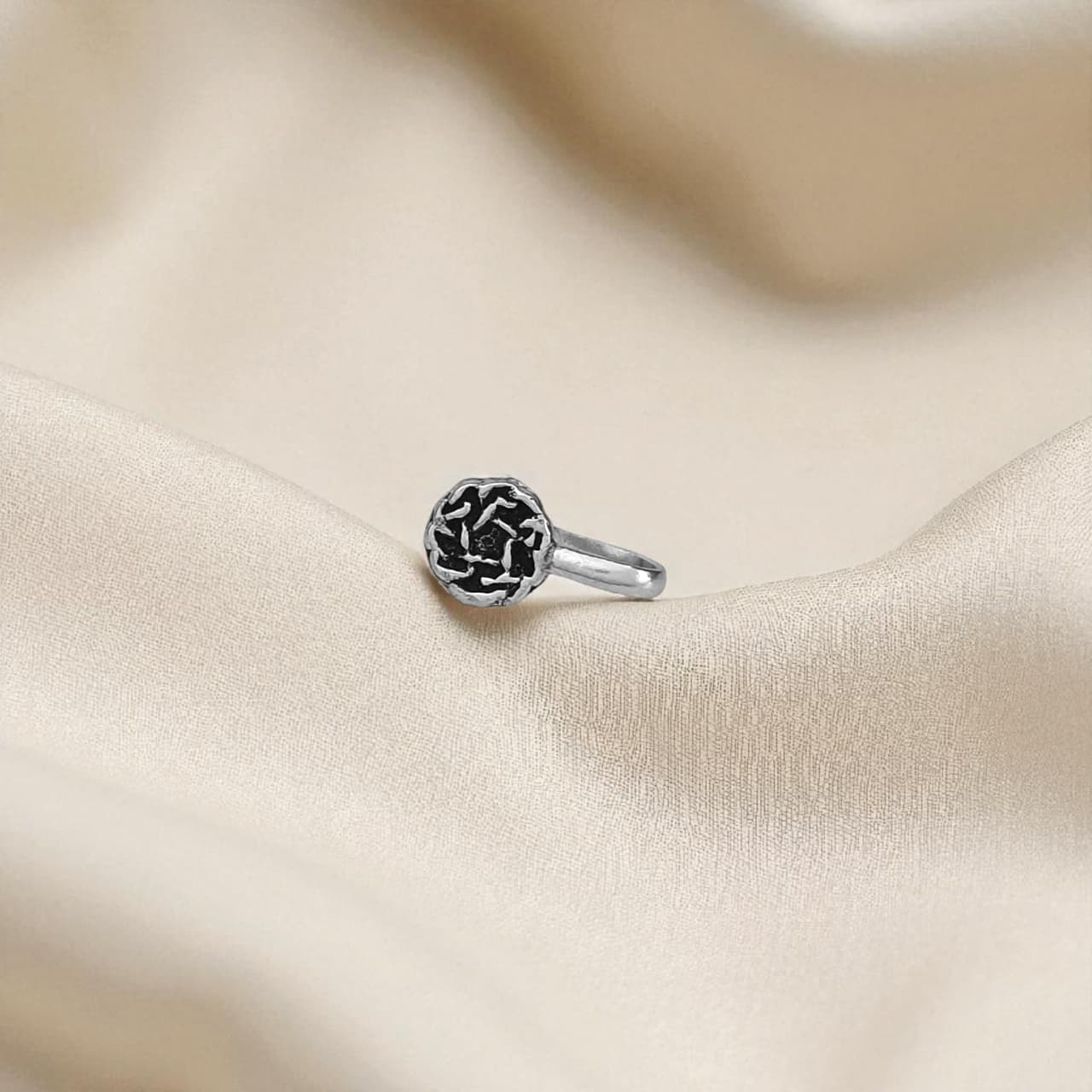 Nose Pin (Pressing) Oxidised Round Mandala - 925 Silver