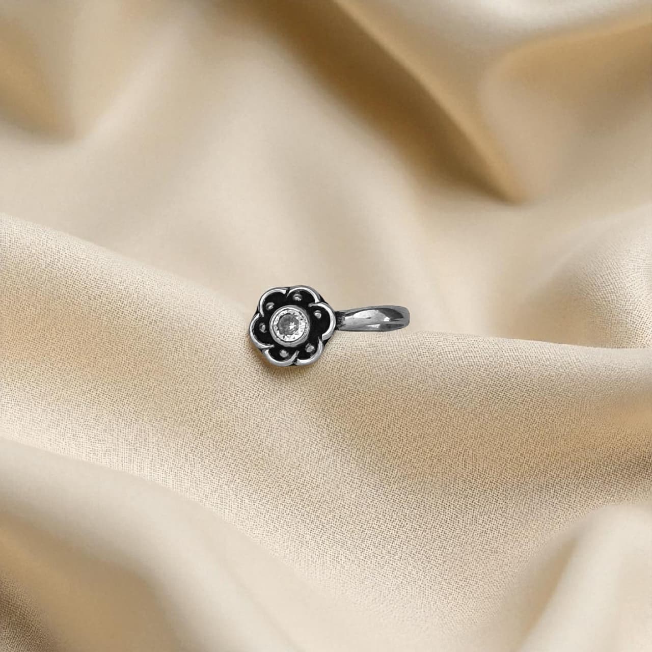 Nose Pin (Pressing) Oxidised Floral Petal - 925 Silver