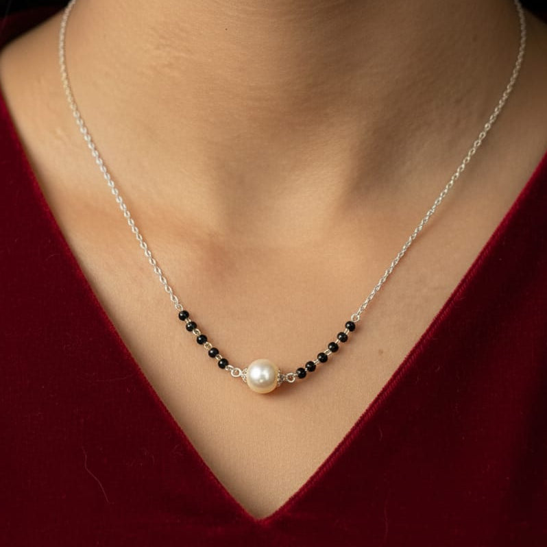 Single Pearl Silver Mangalsutra