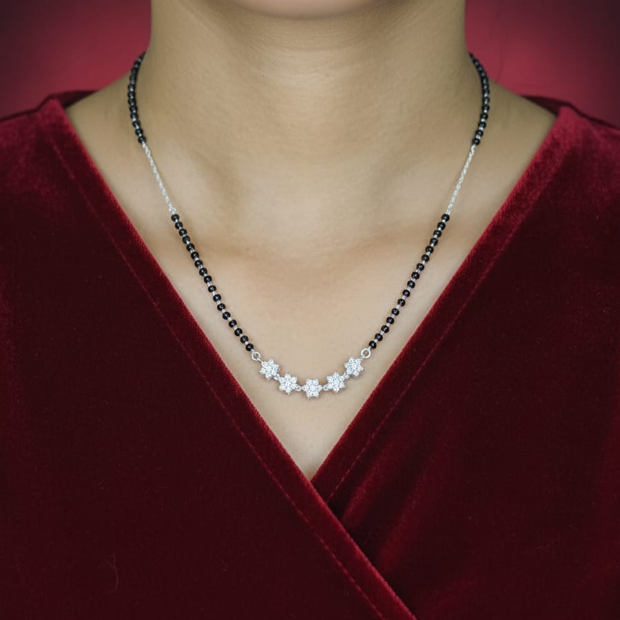 Five Star Silver Mangalsutra with single thread-925Silver
