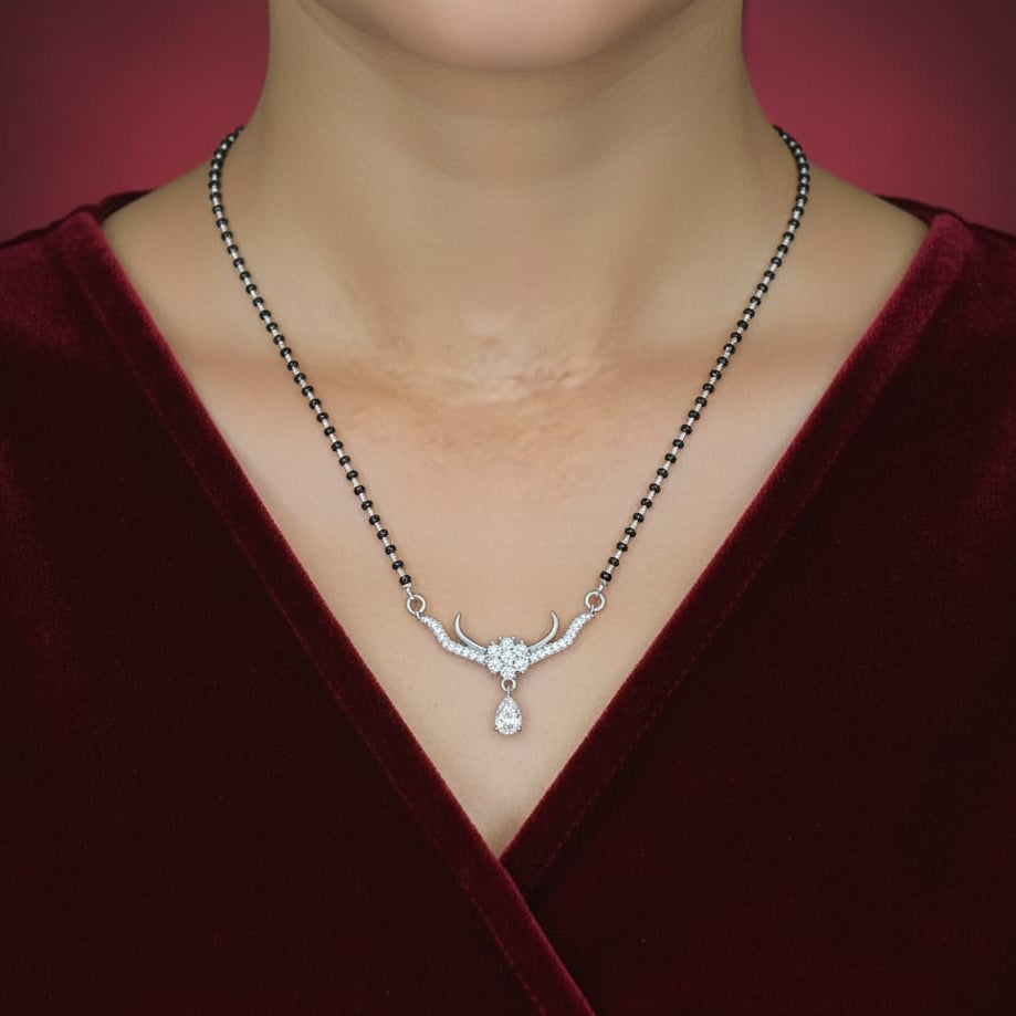 Single Drop Stone Silver Mangalsutra- 925 Silver