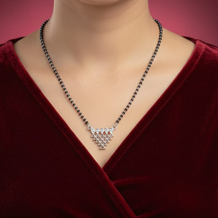 Silver Mangalsutra Saraswati  Pedant with chain - Single Thread-925 Silver