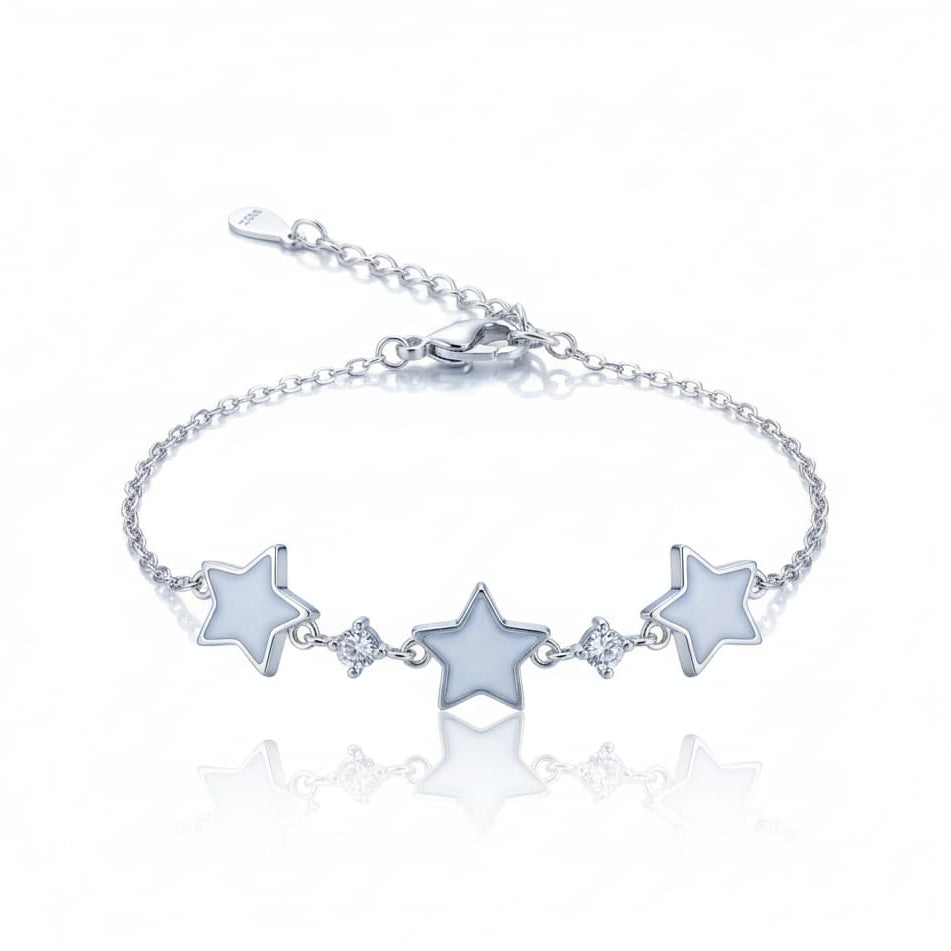 Tri White Stars Silver Bracelet For Women