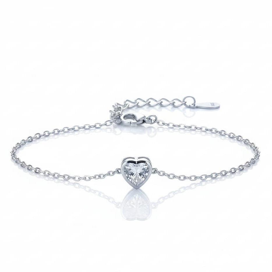 Heart Shape Diamond Silver Bracelet For Women