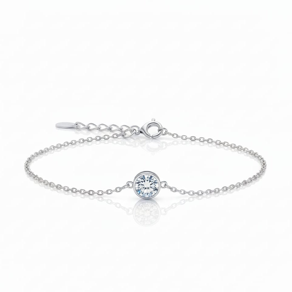 Round White Diamond Silver Bracelet For Women