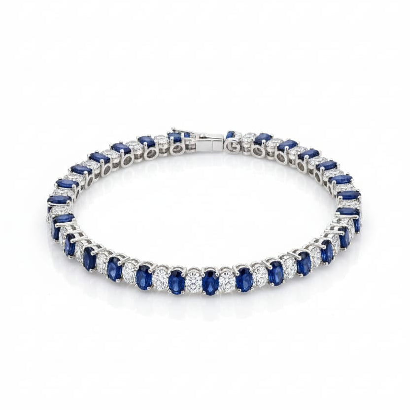 Blue & White Diamond Bracelet for women-  925 Silver