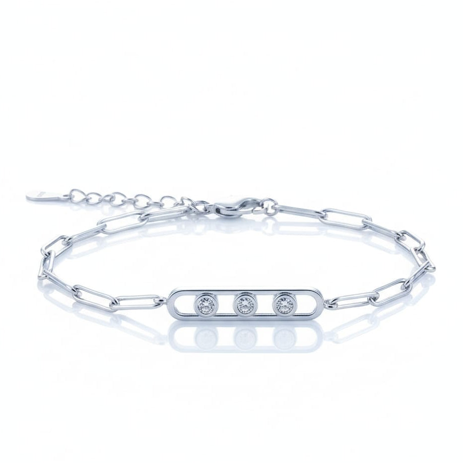 Triple Gleam Silver Diamond Bracelet For Women