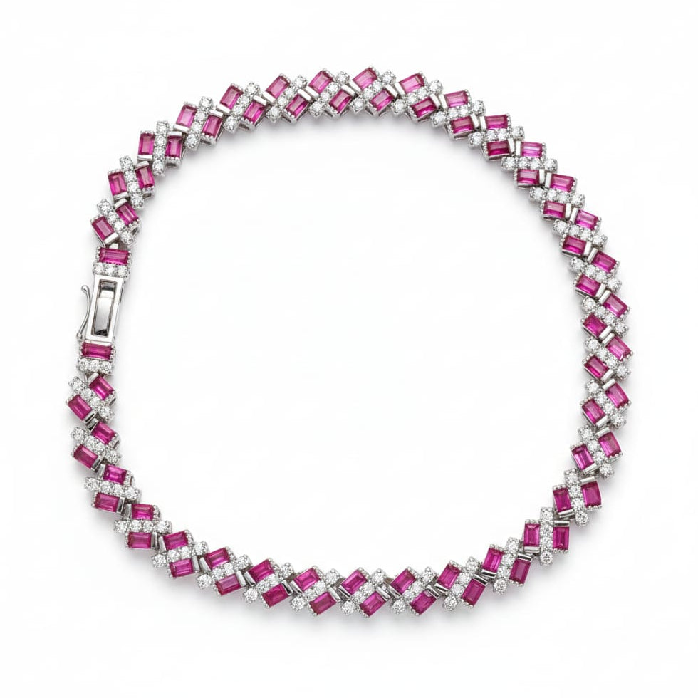 Pink White Zircon Bracelet for women -  925 Silver