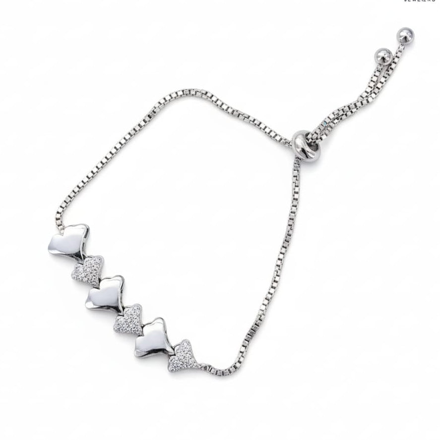 Fancy Heart Shaped Dimond adjustable bracelet for Women-925 Silver