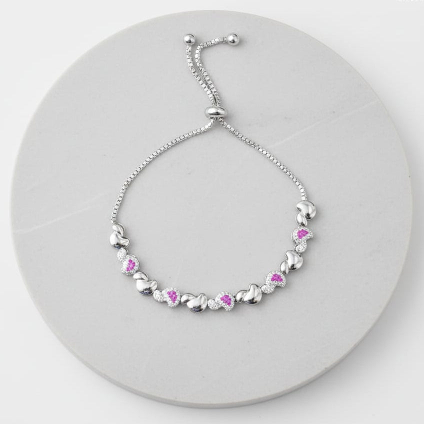 Fancy Duklin Pink white Diamond adjustable braslet for Women-925 Silver