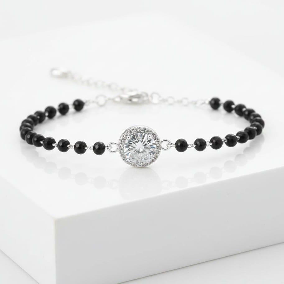 White Diamond Adjustable Hand Mangalsutra/ Bracelet - 925 Silver