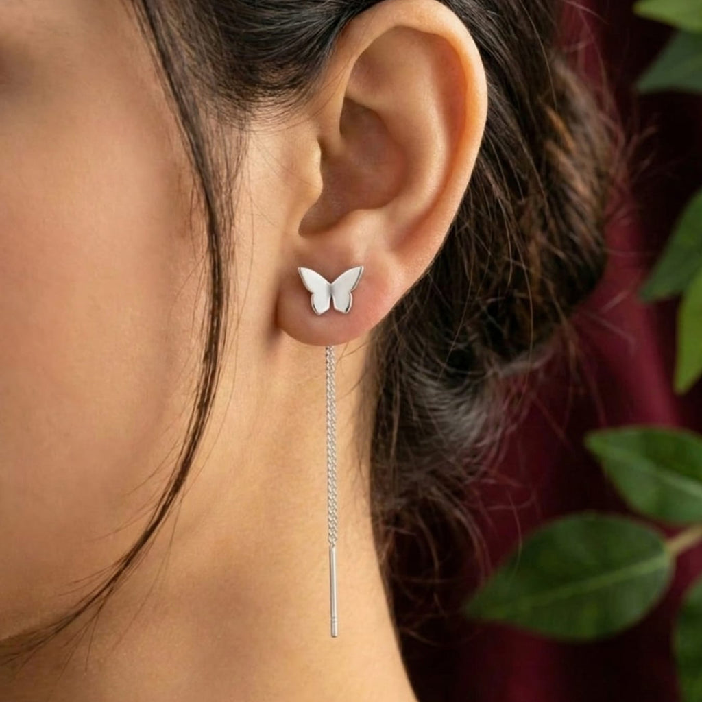 Plain Butterfly Shape Sui Dhaga Earring pair - 925 Silvers