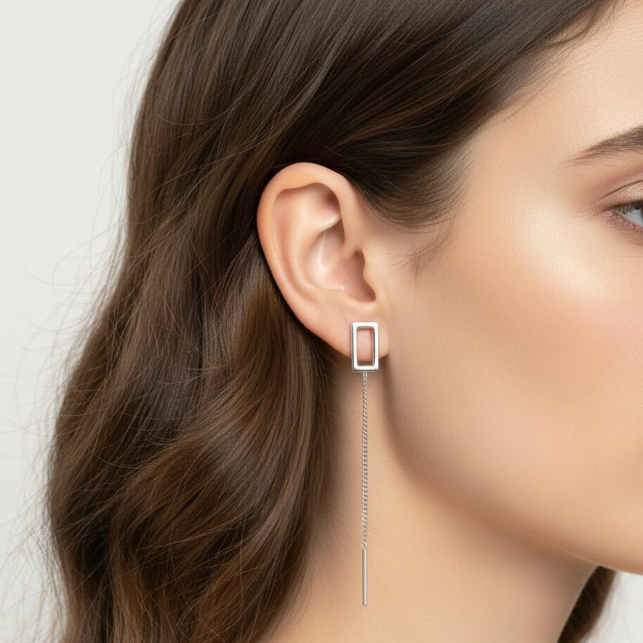 Rectangle Shape Sui Dhaga Earring pair - 925 Silvers