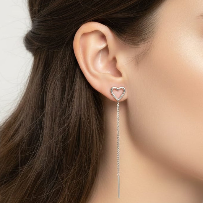 Heart Shape Sui Dhaga Earring pair - 925 Silvers