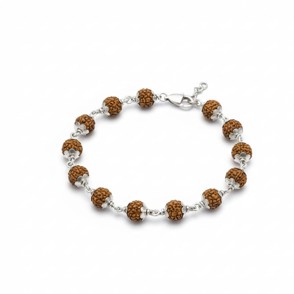 7mm Rudraksha Bracelet With cap  For Men - 925 Silver