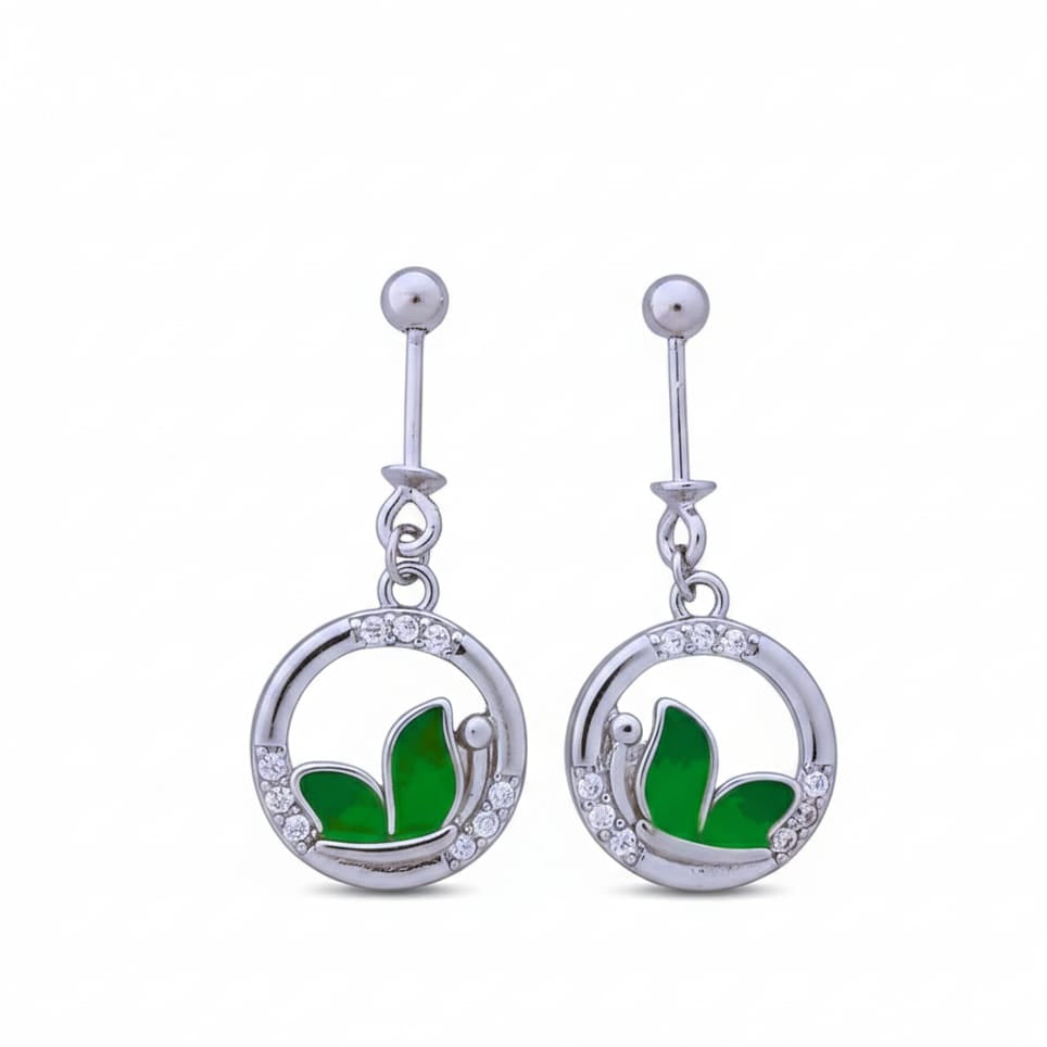 Silver Flying Green Butterfly Bugadi Earrings Pair-925 Silver