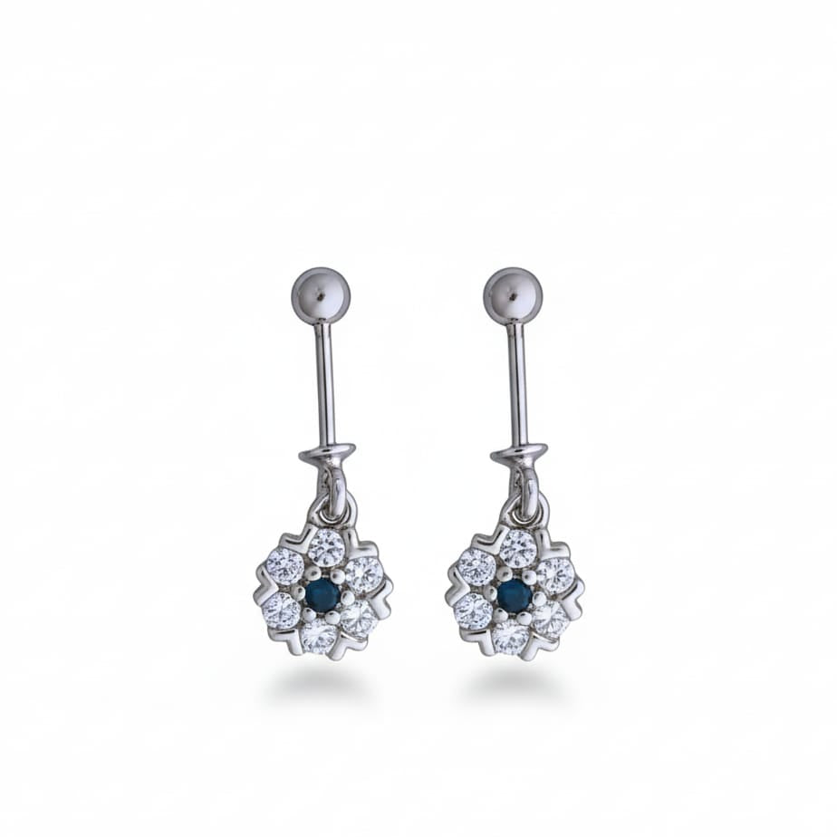 Silver White And Blue Diamond Floral Bugadi Earrings Pair-925 Silver