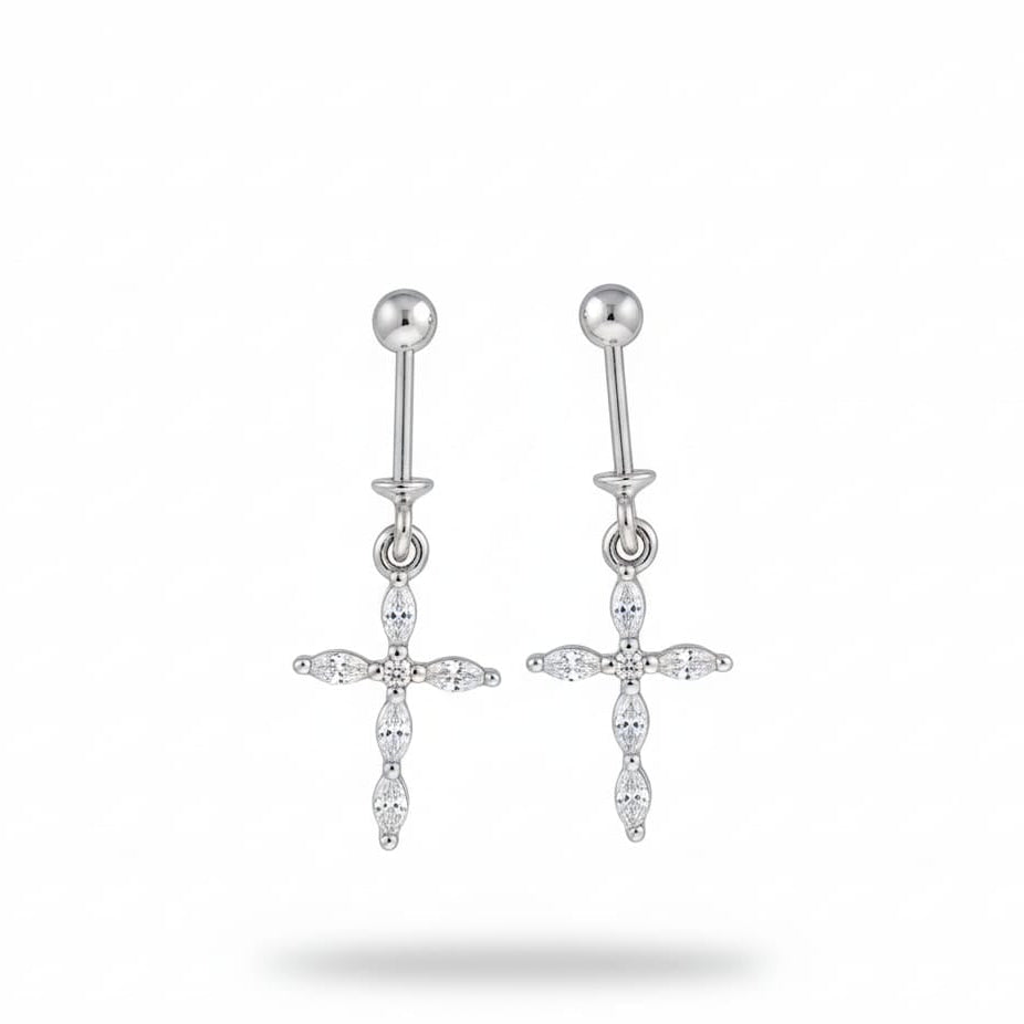 Silver Gothic Crystal Cross Bugadi Earrings pair-925 Silver