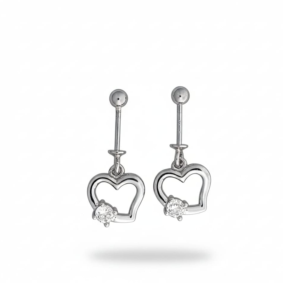 Silver Heart With Stone Ball Bugadi Earrings pair-925 Silver