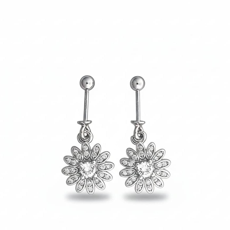 Silver Sunflower Diamond Bugadi Earrings pair