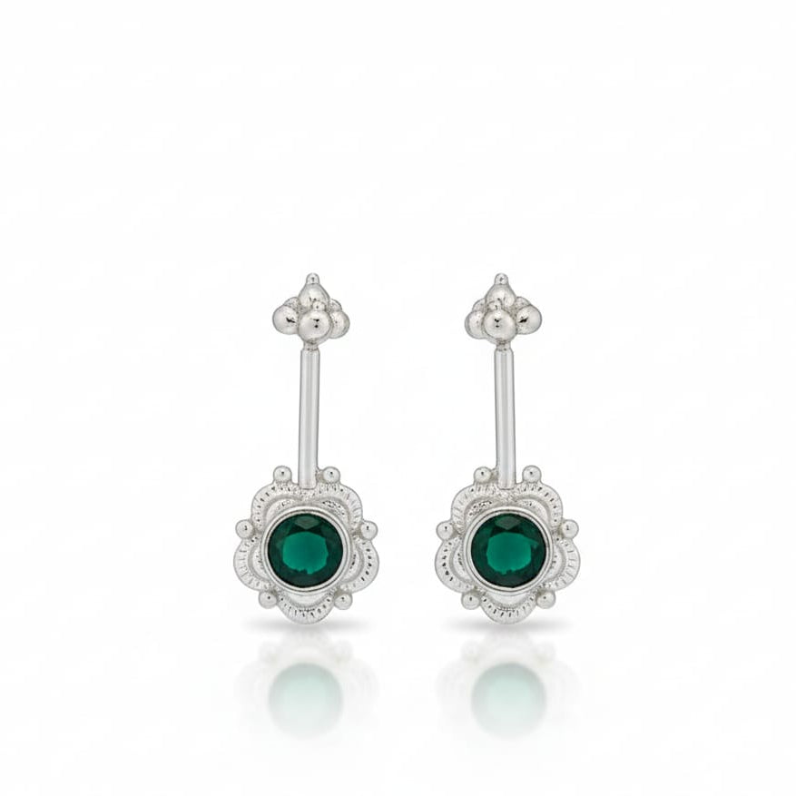 Silver Green Diamond Floral Bugadi Earring pair-925 Silver
