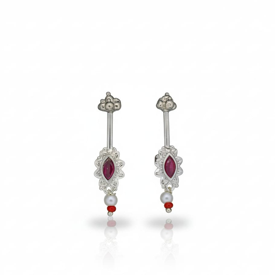 Silver Red Diamond Bugadi Earring pair-925 Silver
