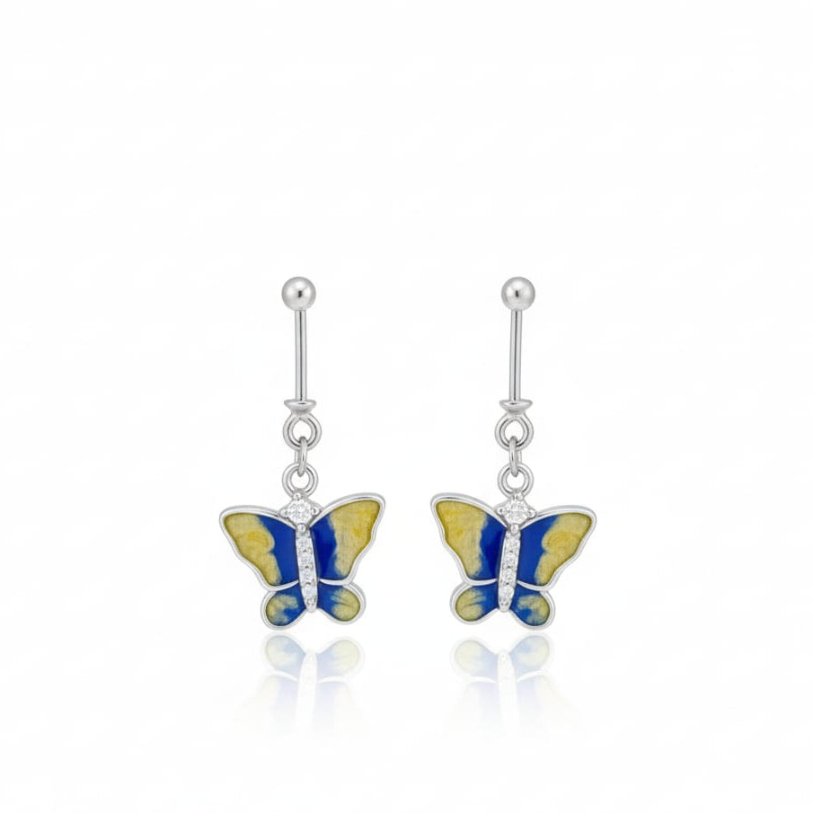 Silver Yellow Butterfly Ball Bugadi Earring pair-925 Silver