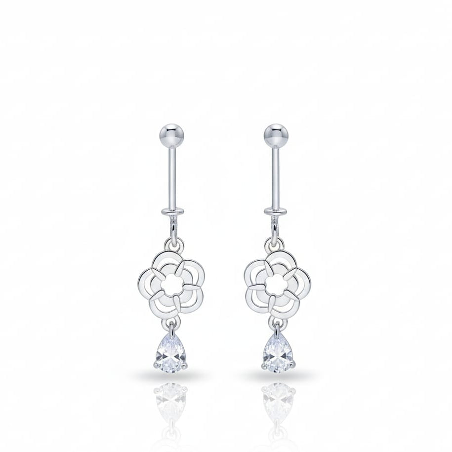 Silver Floral Stud Ball Bugadi Earring pair