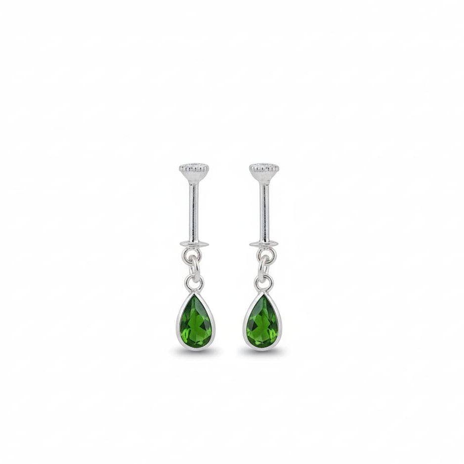 Silver Green Hanging Diamond Bugadi Earrings Pair-925 Silver
