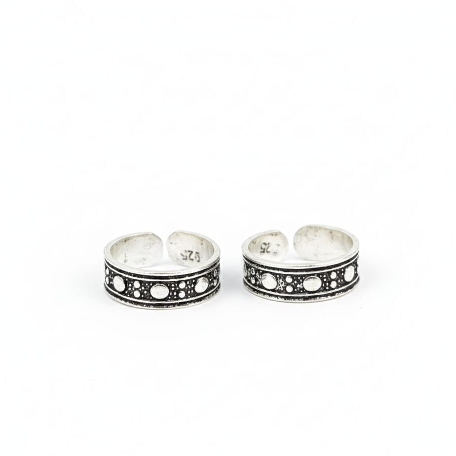 Oxidised Geometric Toe Ring of Pair-925 Silver