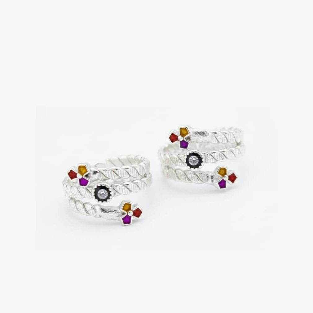 Fancy Enamal Toe Ring of pair-925 Silver