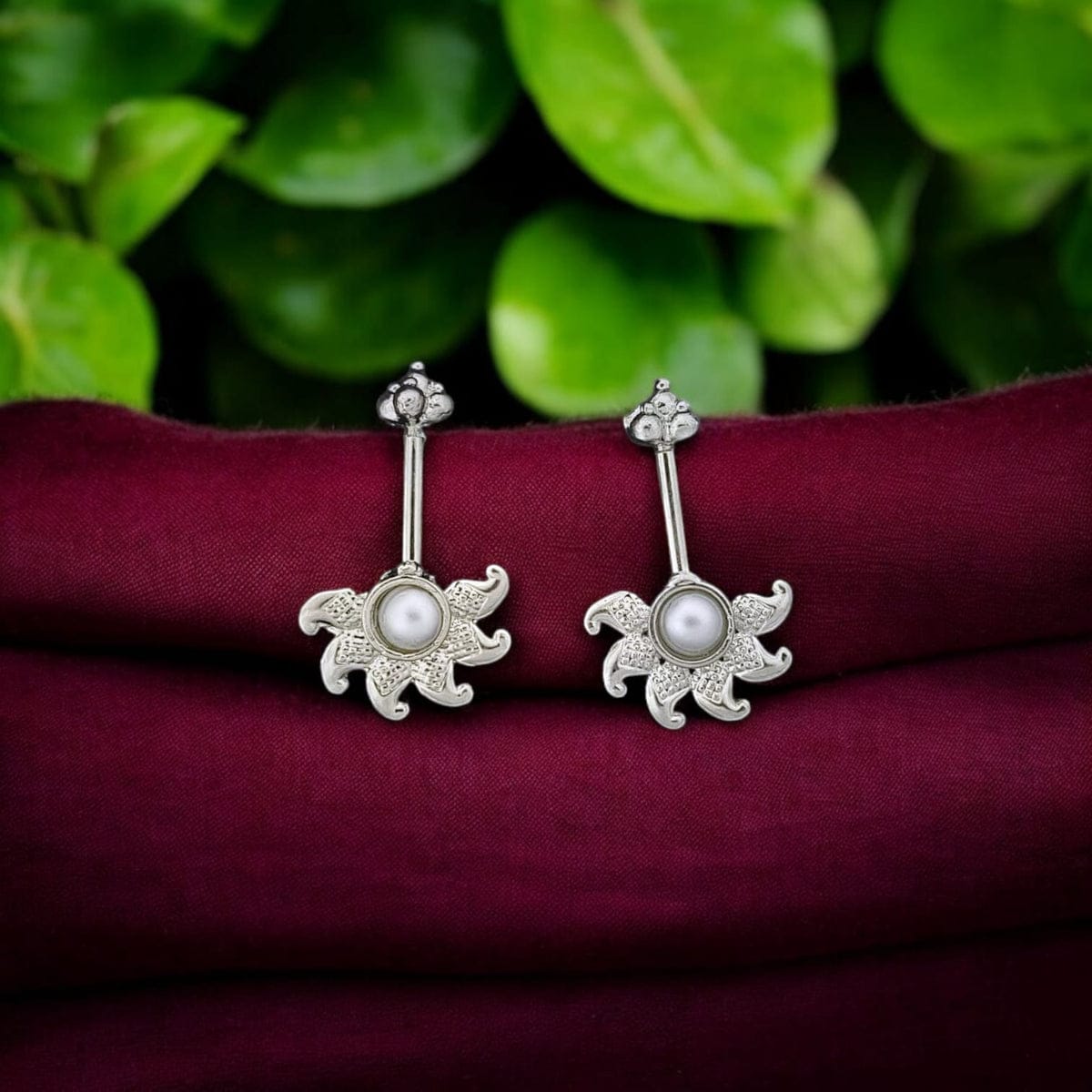 Silver White Leafy Bugadi Earring pair