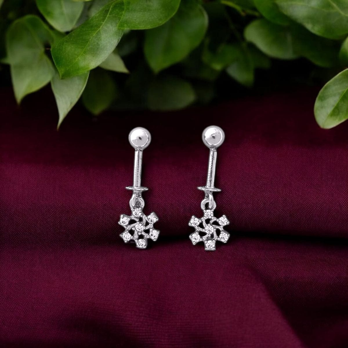 Silver Floral stone Bugadi Earrings pair
