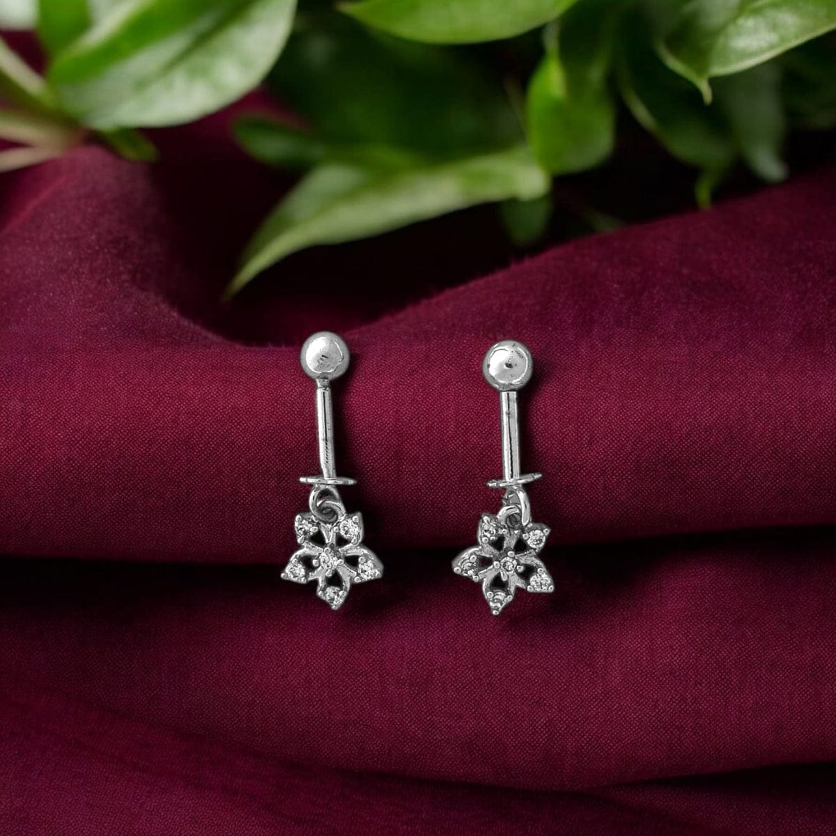Silver Zircon Star Bugadi Earrings pair-925 Silver