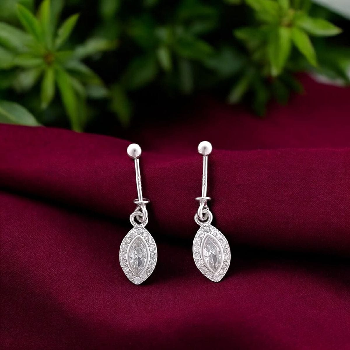 Silver Fancy Oval Diamond Bugadi Earrings pair-925 Silver