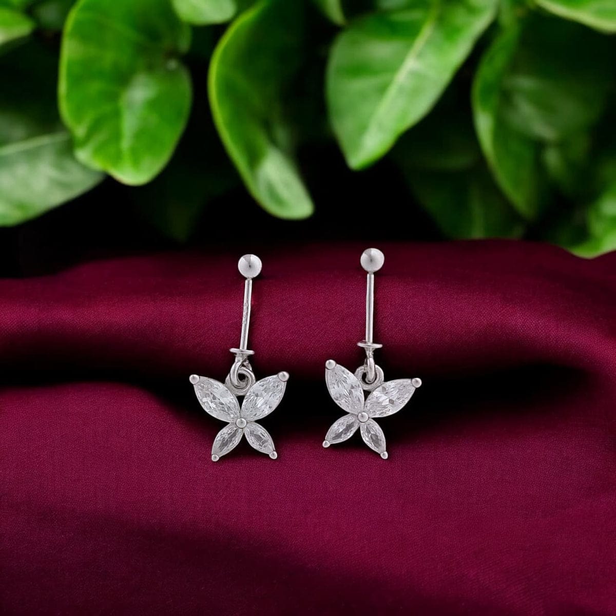 Silver Crystal Butterfly Hanging Bugadi Earrings pair-925 Silver